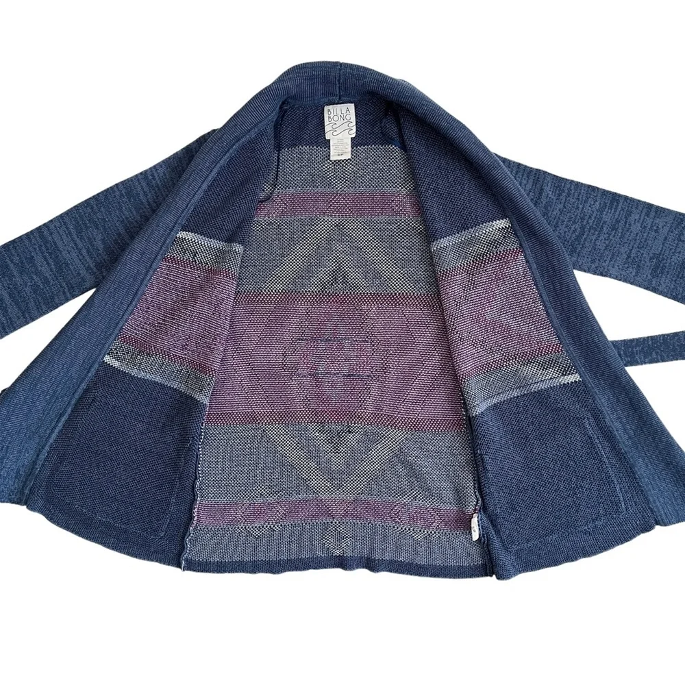 Blue Patterned Belted Shawl Cardigan Sweater - Picture 13 of 16